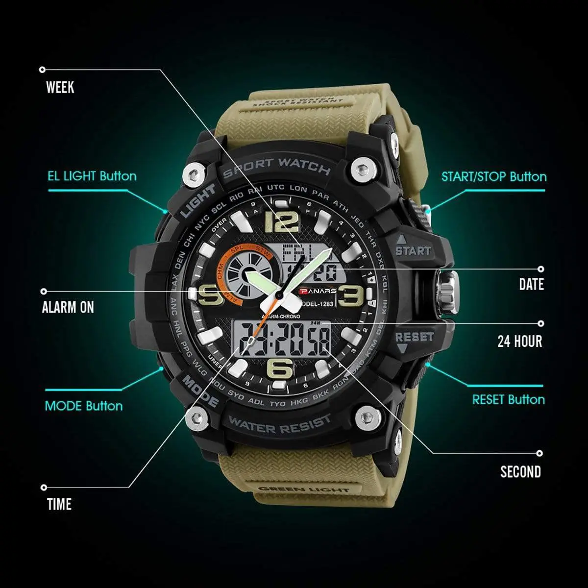 1283 Analog Digital Sports watch for Men Black - Image 6