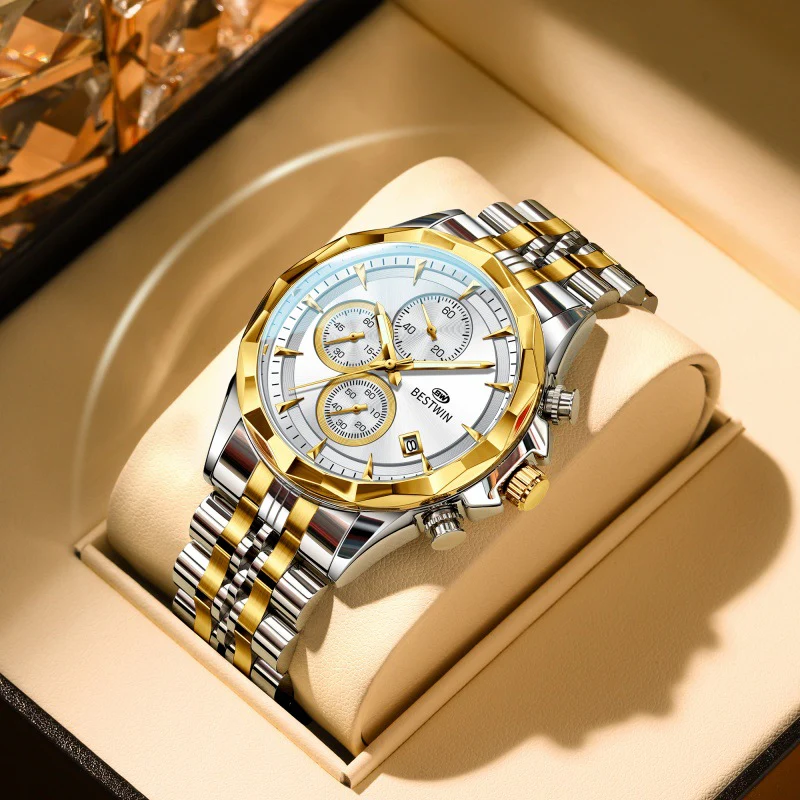Bestwin BW1734 Luminous thin steel quartz watch for men - Image 3
