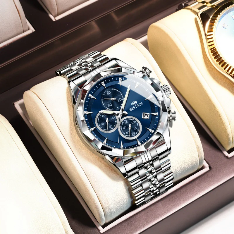 Bestwin BW1734 Luminous thin steel quartz watch for men - Image 4
