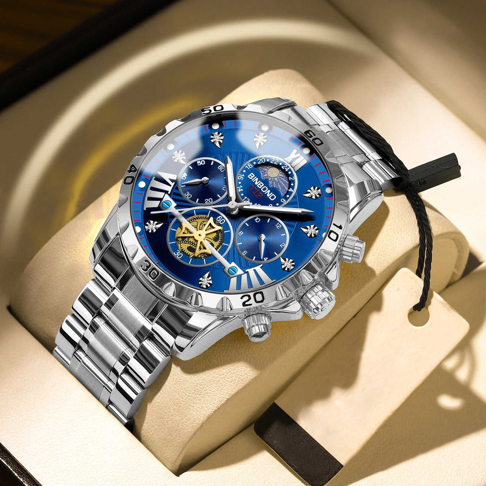 Binbond B3103 Flywheel Moon phase Quartz Watch for Men - Image 7