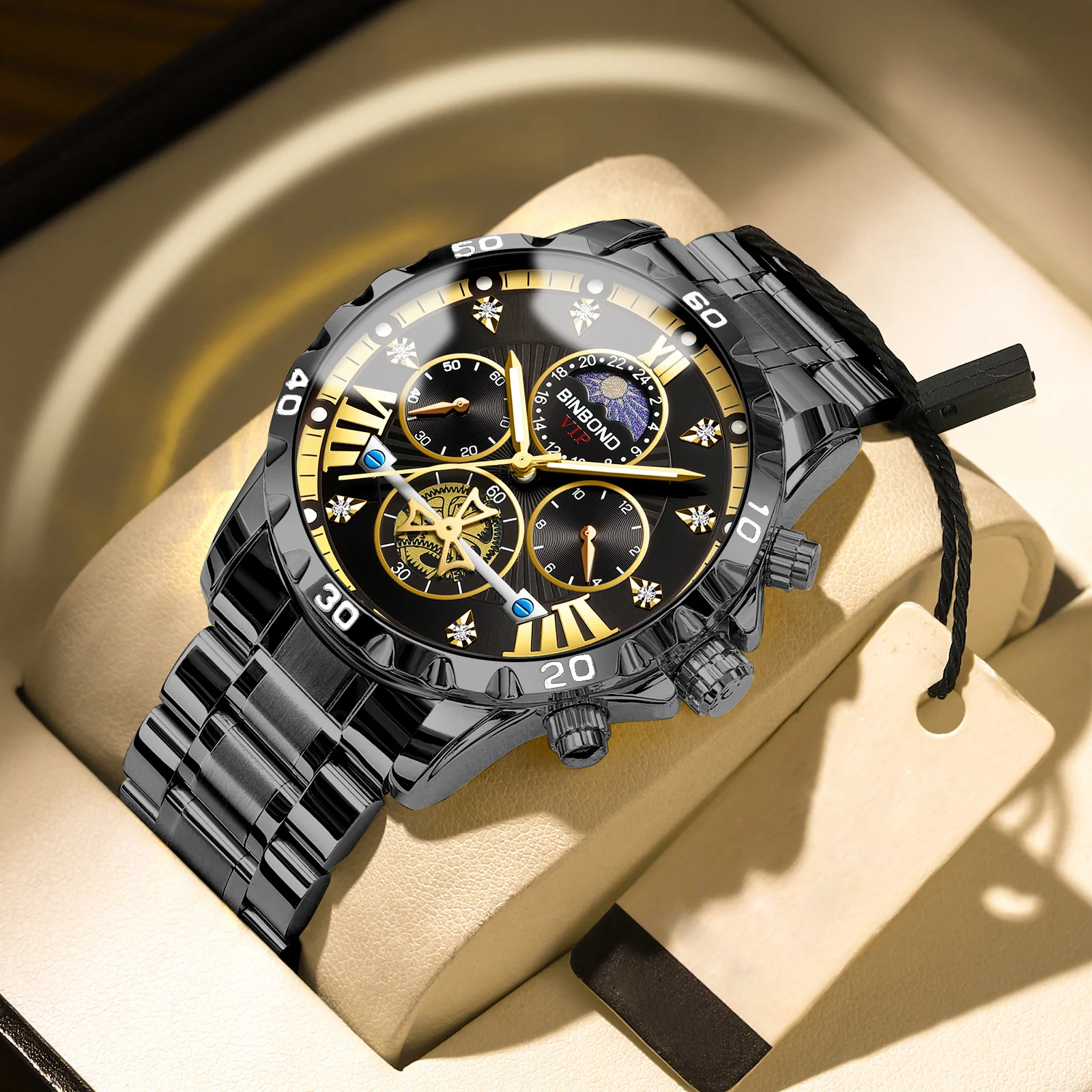 Binbond B3103 Flywheel Moon phase Quartz Watch for Men - Image 9