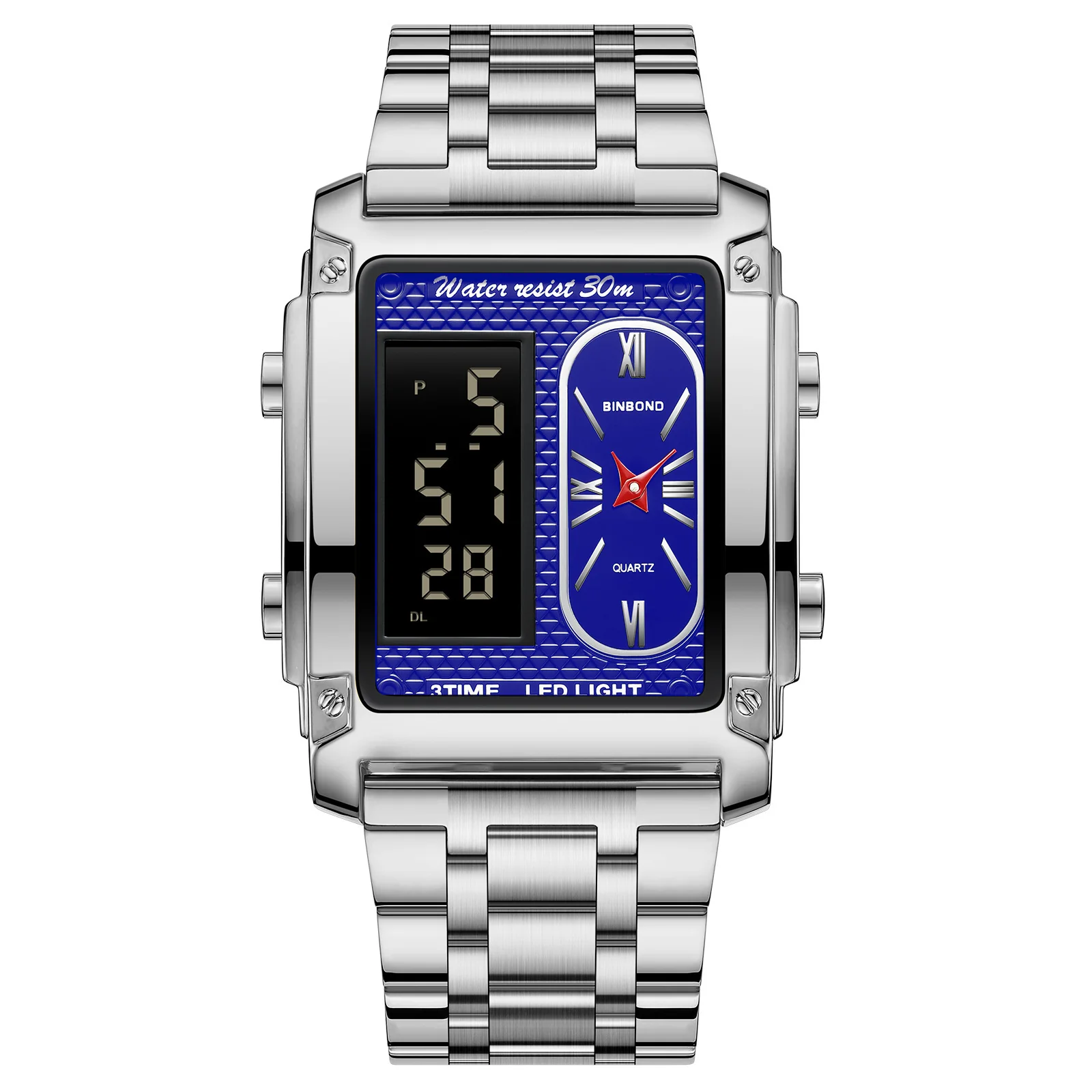 Binbond Rectangular Steel Belt Analog Digital Sport Watch For Men B2311 - Image 2