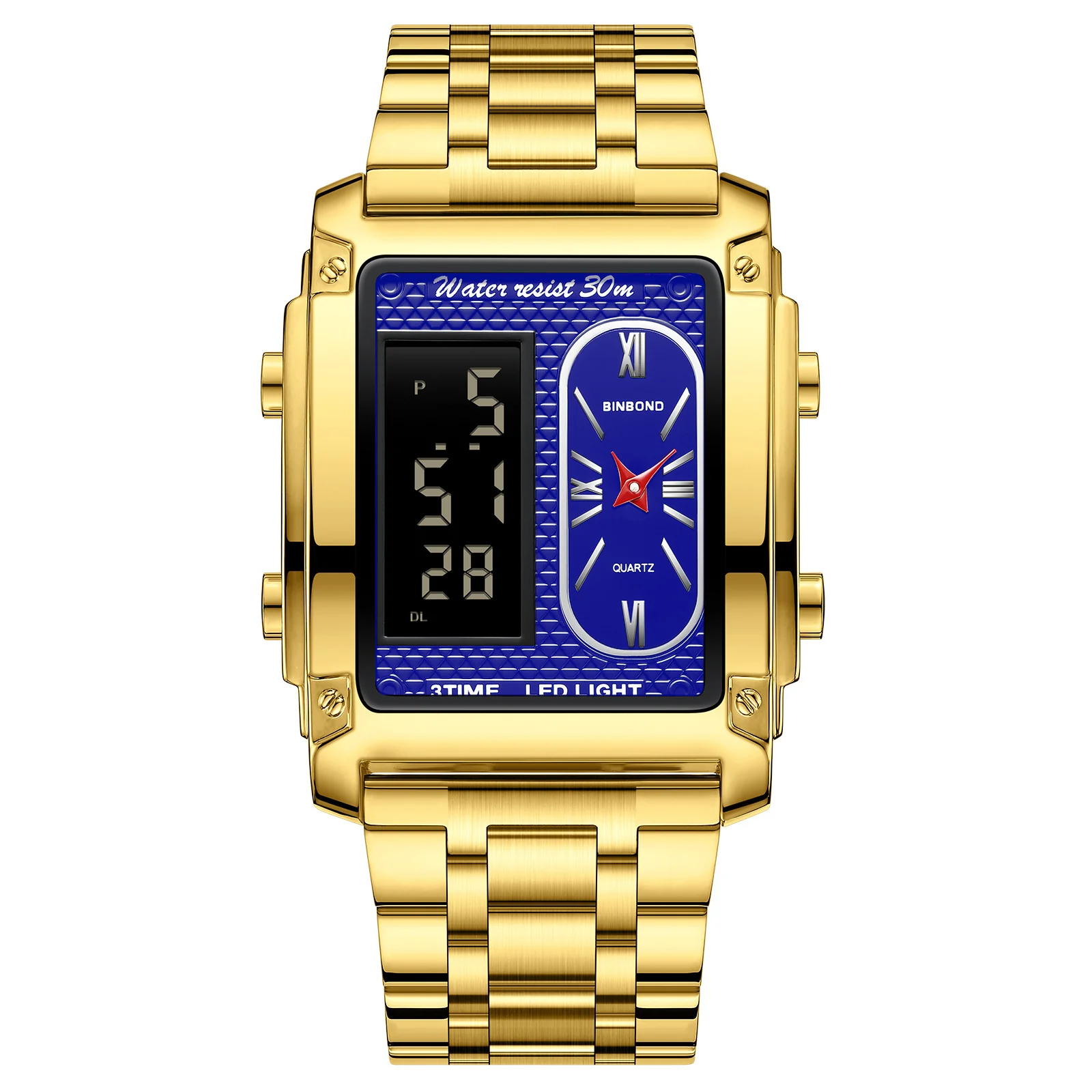 Binbond Rectangular Steel Belt Analog Digital Sport Watch For Men B2311 - Image 8