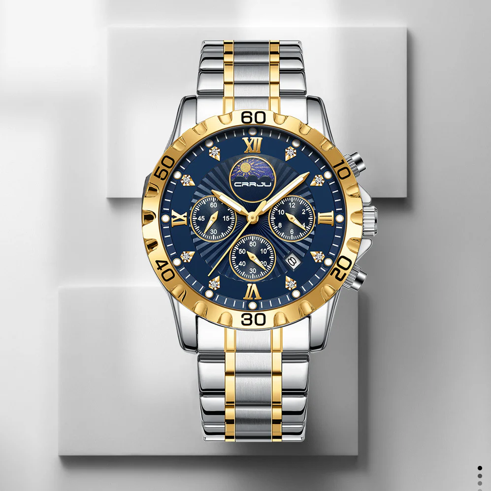 CRRJU 2320 Multifunctional Moon Phase Calendar Quartz Watch for Men