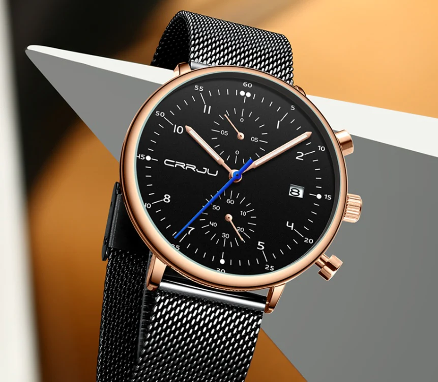 CRRJU Luxury Stainless Steel Quartz calendar watch for men 2278 - Image 4