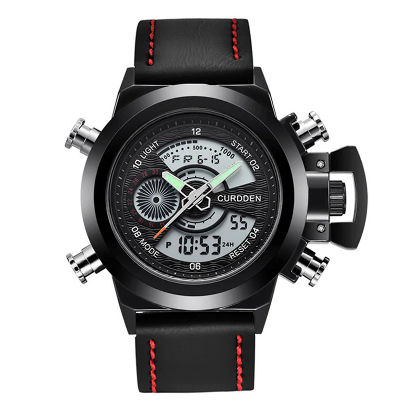 CURDDEN 7166  Fashion Leather Dual Time Digital Wrist Watch For Men - Image 6
