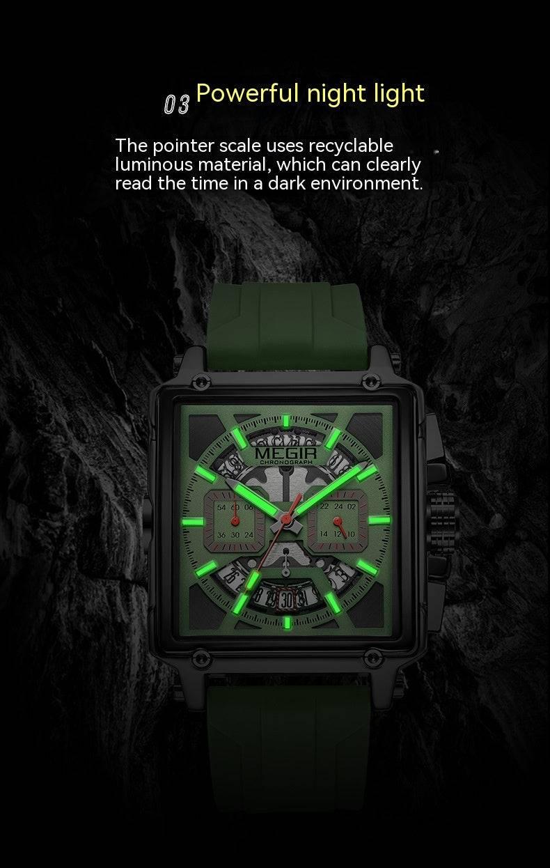 Megir Square Waterproof Luminous Sports Quartz Multi-function Watch - Image 10
