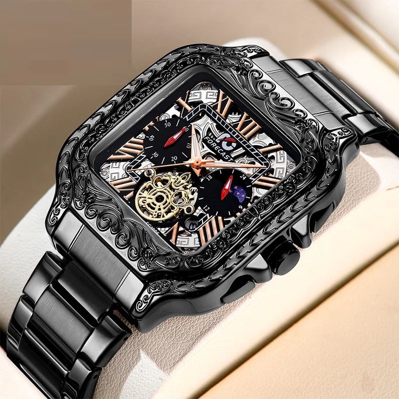Forecast Retro Square Carved Multifunctional wrist watch for Men - Image 3