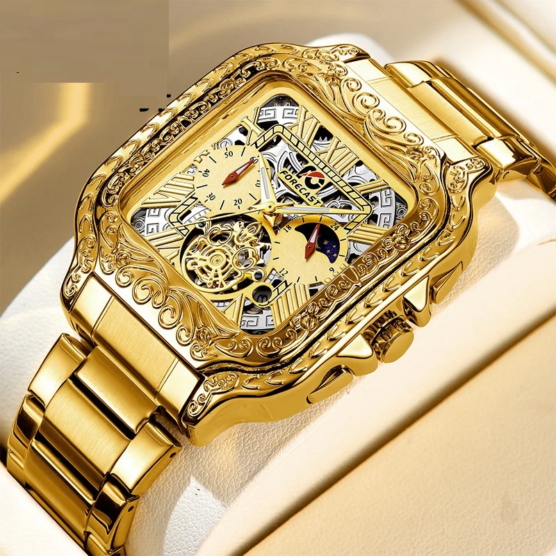 Forecast Retro Square Carved Multifunctional wrist watch for Men - Image 4