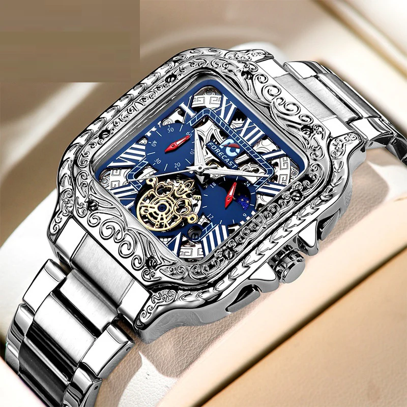 Forecast Retro Square Carved Multifunctional wrist watch for Men - Image 5