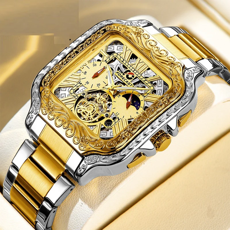 Forecast Retro Square Carved Multifunctional wrist watch for Men - Image 6