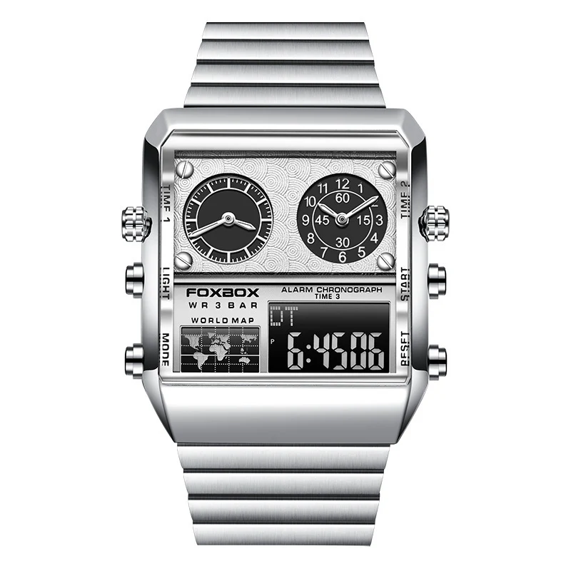 Foxbox Big Dial Stainless Steel multi time sports watch for Men FB0011S - Image 5