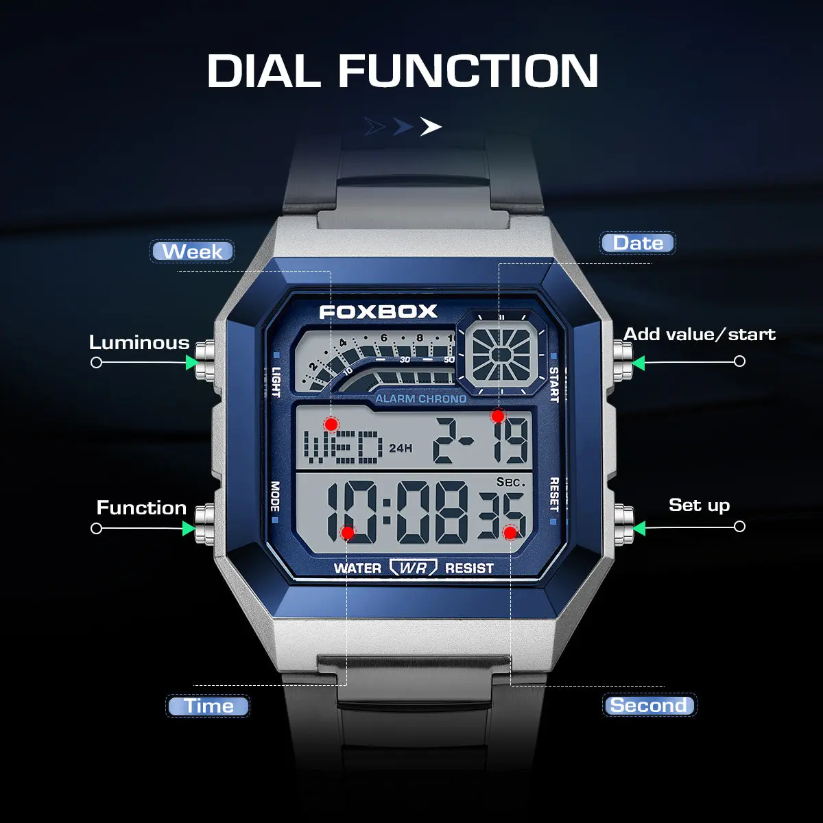 Foxbox FB0076 Square Electronic Sports Digital watch for men - Image 2