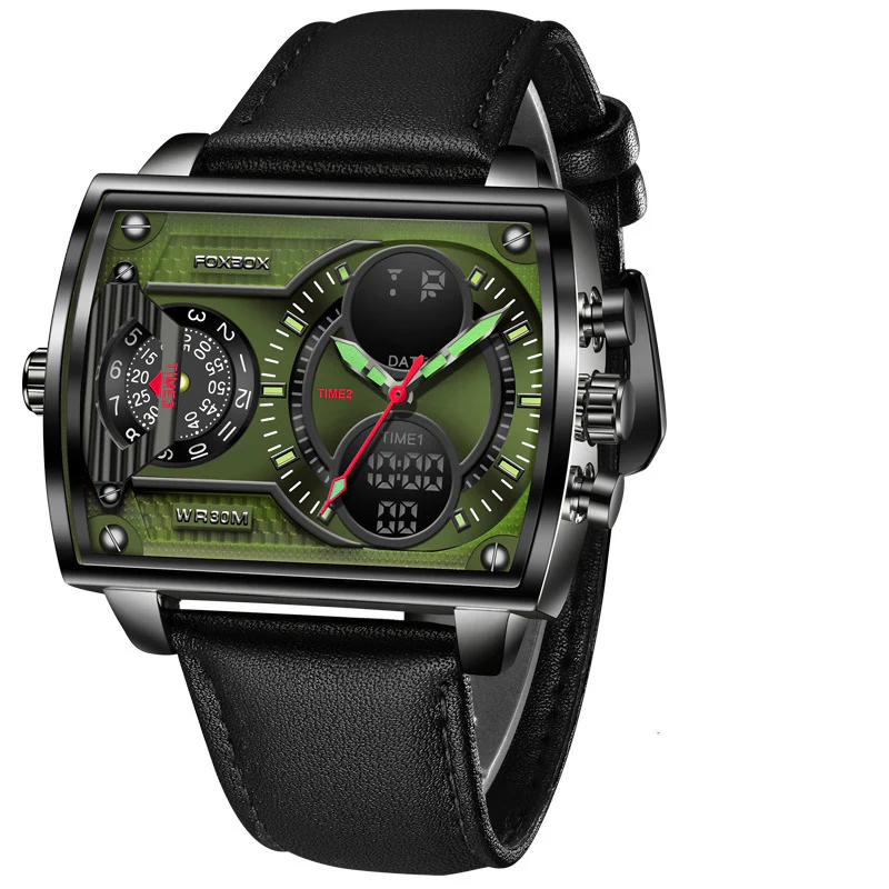 Foxbox Quartz Electronic Dual Display Multi-function Square watch for Men FB009 - Image 2