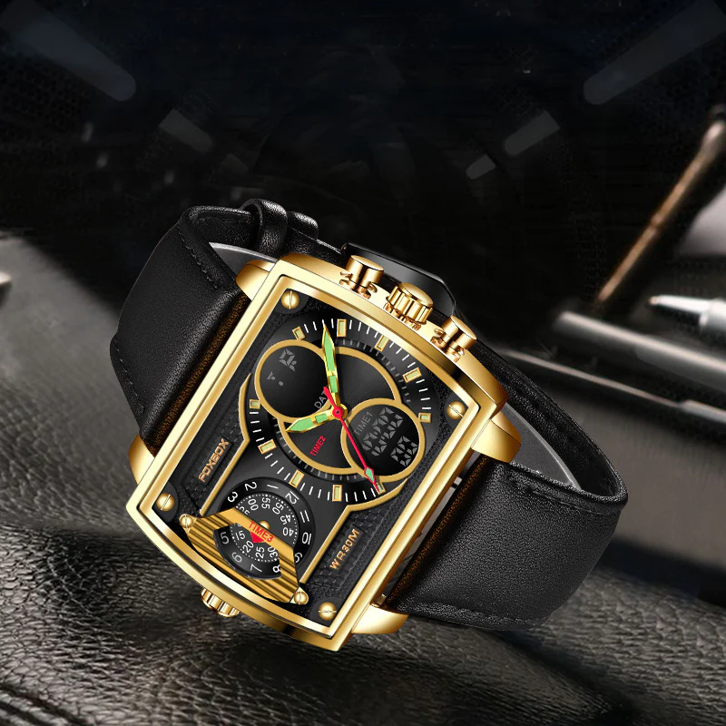 Foxbox Quartz Electronic Dual Display Multi-function Square watch for Men FB009 - Image 3