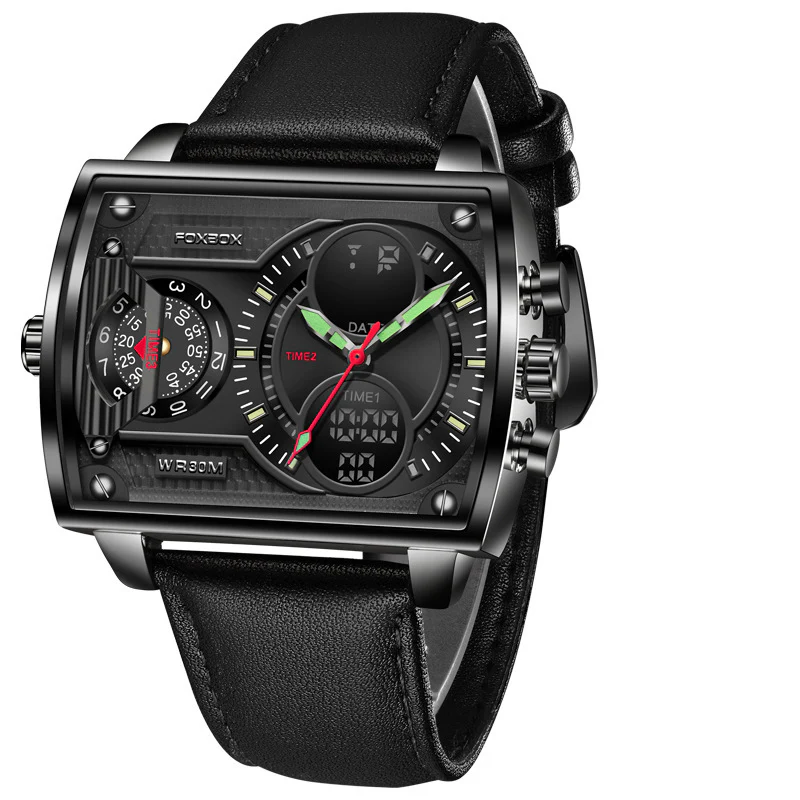 Foxbox Quartz Electronic Dual Display Multi-function Square watch for Men FB009 - Image 4