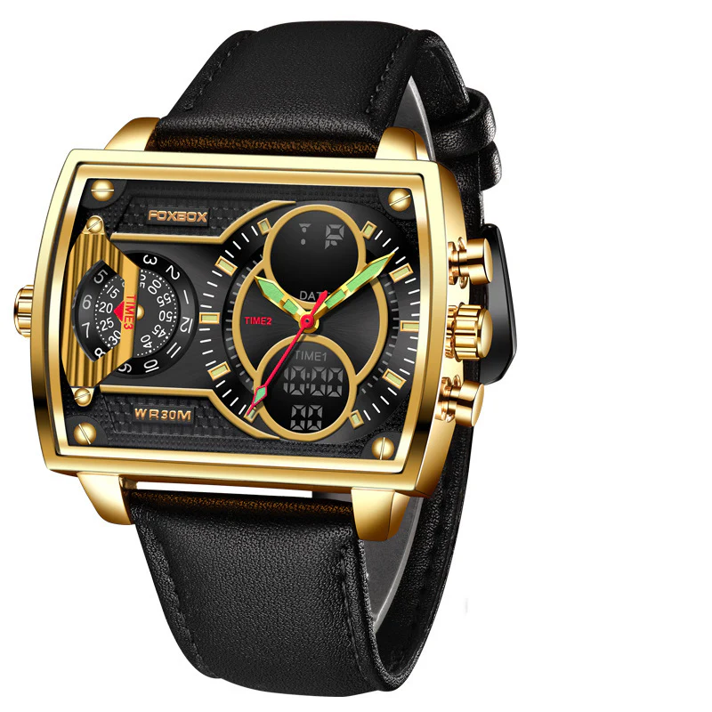 Foxbox Quartz Electronic Dual Display Multi-function Square watch for Men FB009 - Image 5