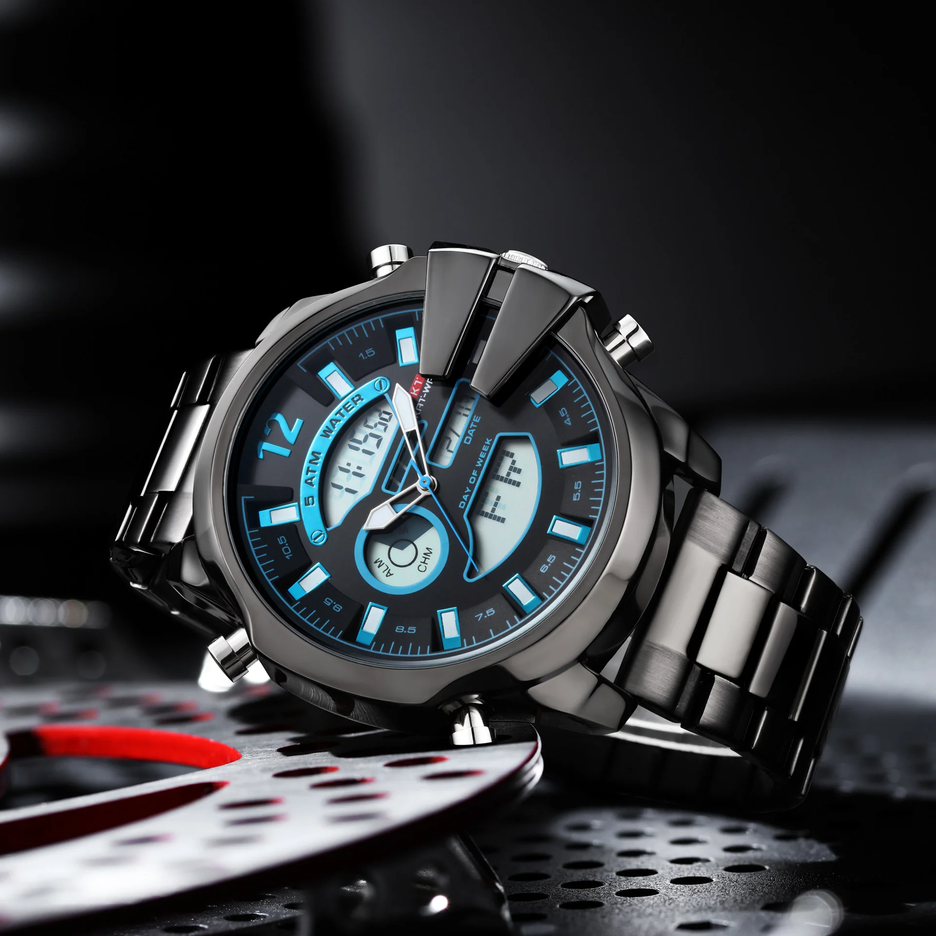 KAT 1183 Double Display Alarm Clock Led Sports Steel Watch for Men - Image 4