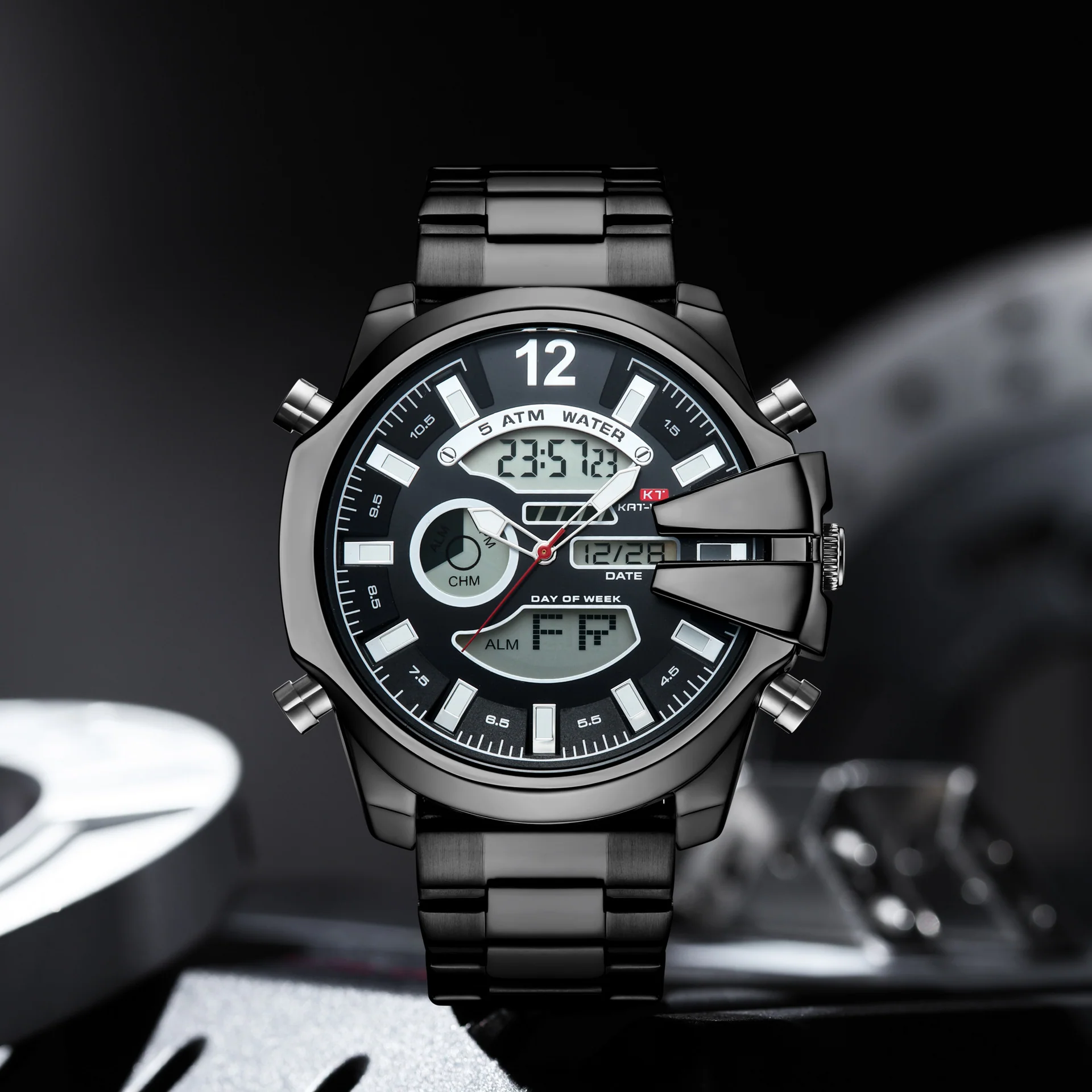 KAT 1183 Double Display Alarm Clock Led Sports Steel Watch for Men - Image 5