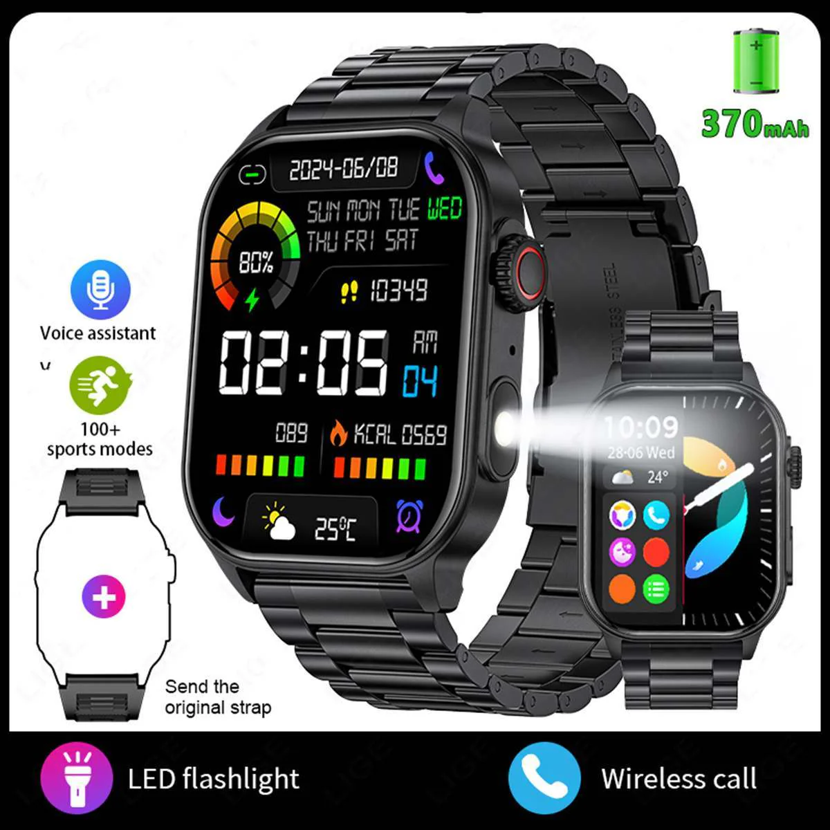 KM02 Smart watch 2" Bluetooth Sports Heart Rate Blood Pressure Health Monitoring Watch - Image 7