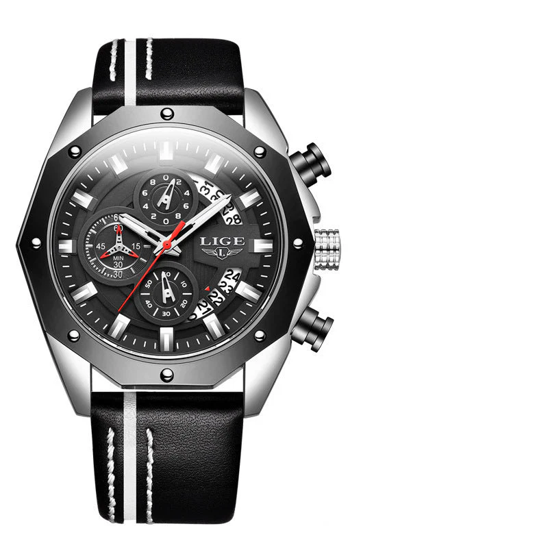 Lige 8908 Fashion Sport Watch Quartz Date Waterproof Chronograph Wristwatch for Men - Image 3