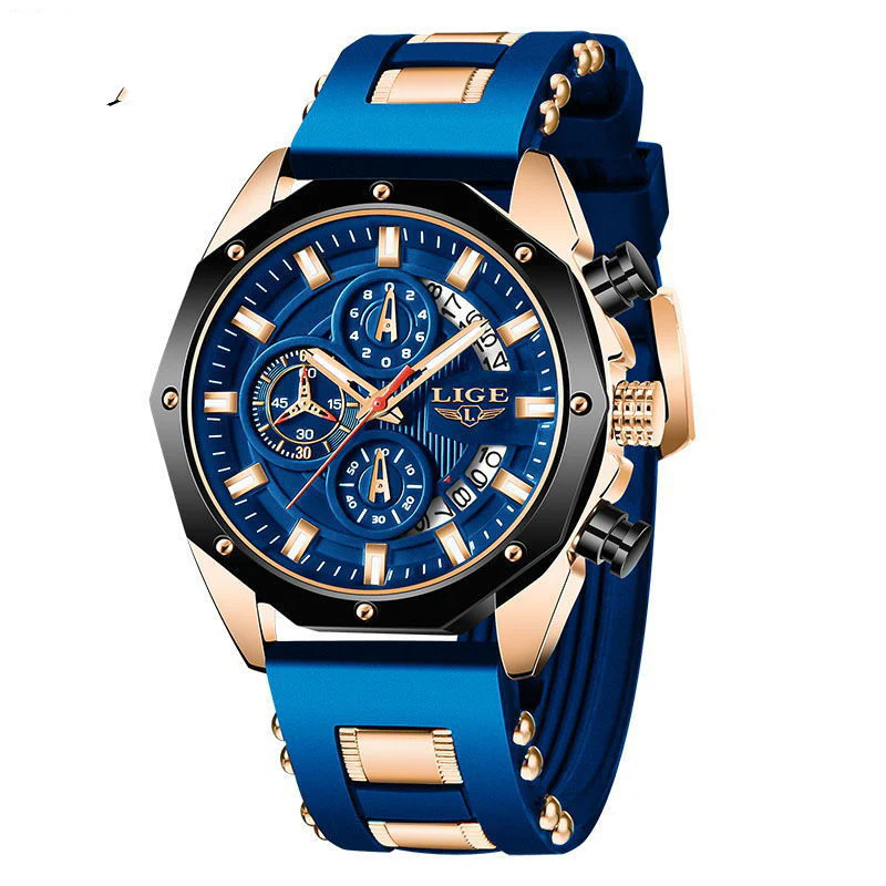 Lige 8908 Fashion Sport Watch Quartz Date Waterproof Chronograph Wristwatch for Men - Image 5