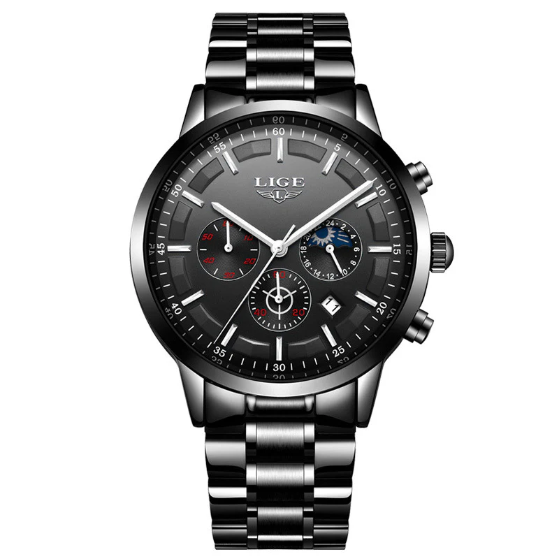Lige 9877 Steel Moon phase Luxury quartz watch for Men - Image 5