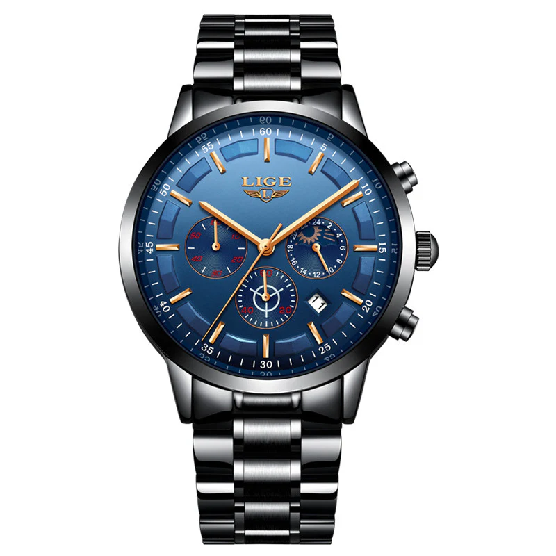 Lige 9877 Steel Moon phase Luxury quartz watch for Men - Image 7
