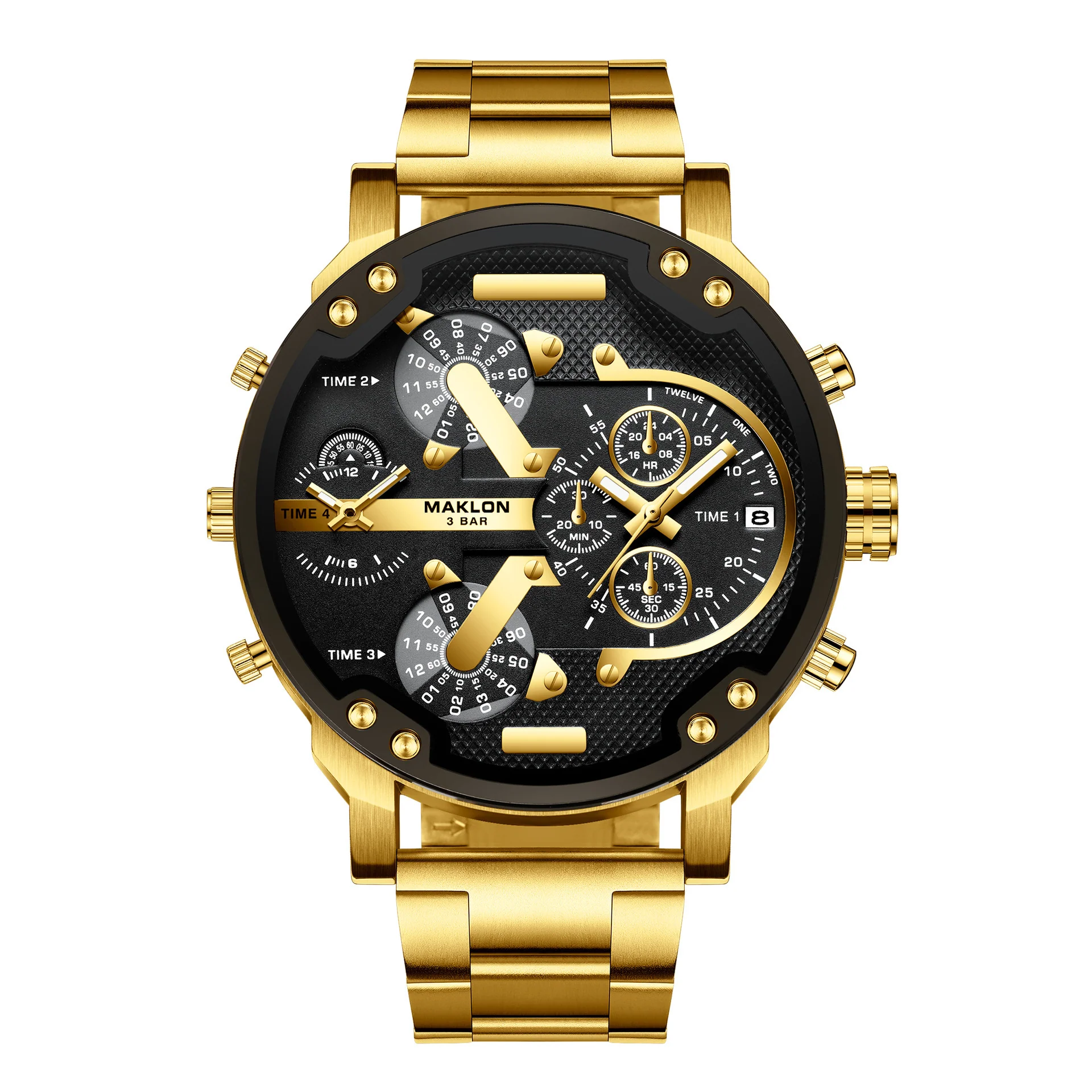 Maklon Large Dial 2 Time Quartz watch for Men - Image 2
