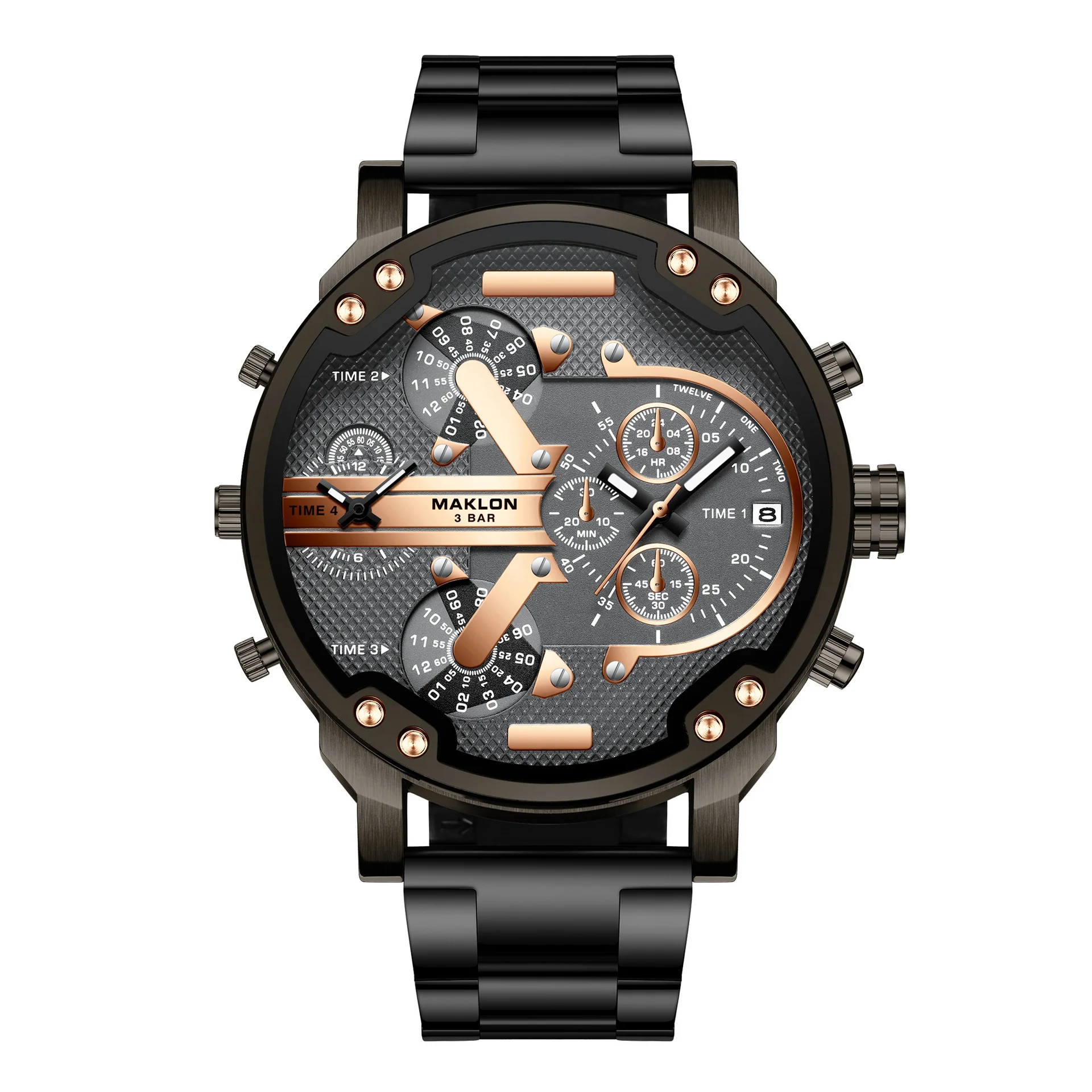 Maklon Large Dial 2 Time Quartz watch for Men - Image 3