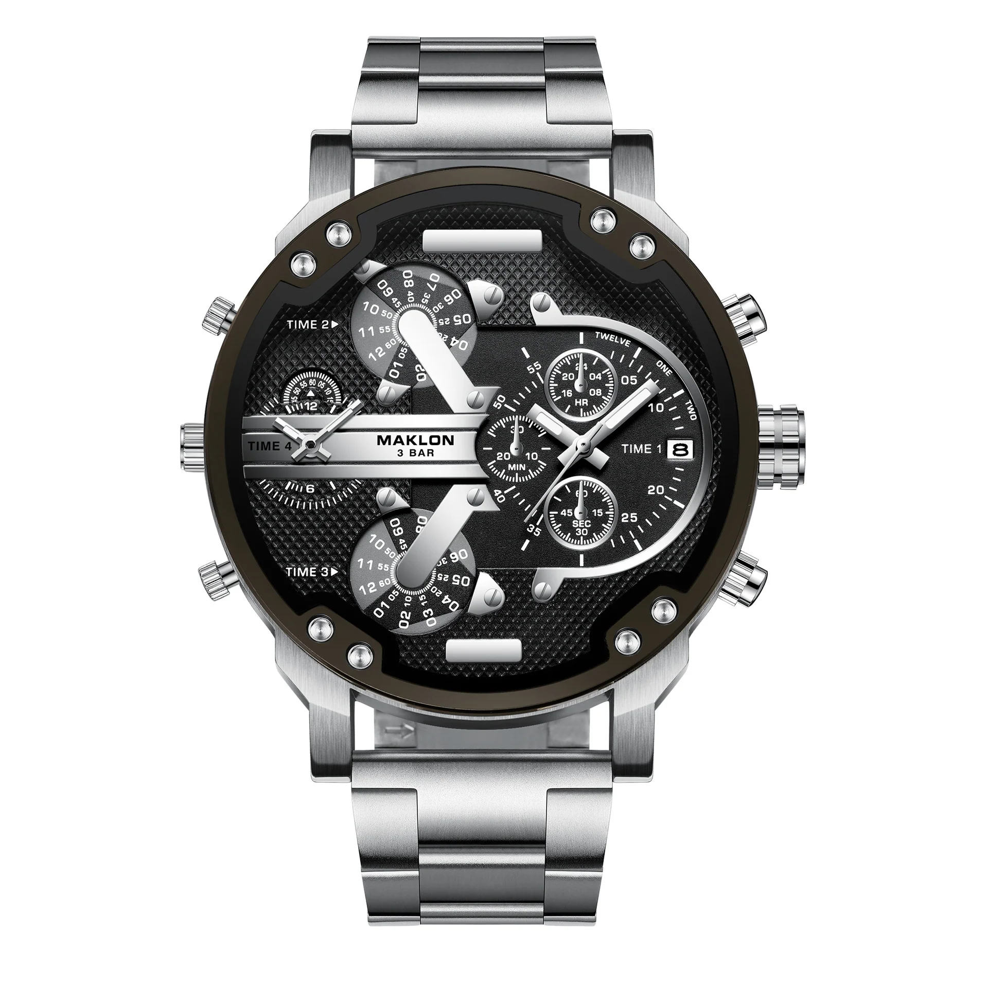 Maklon Large Dial 2 Time Quartz watch for Men - Image 4