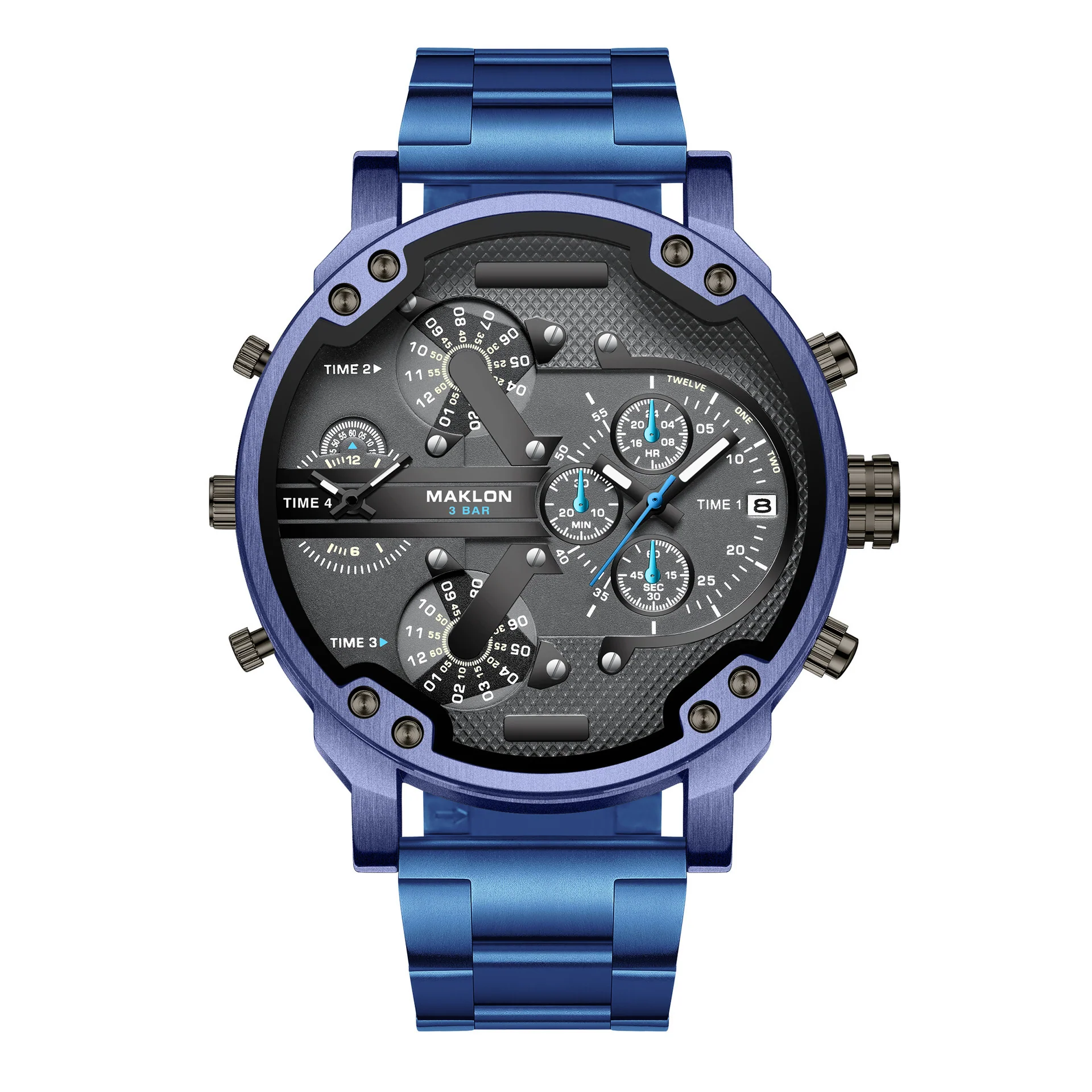 Maklon Large Dial 2 Time Quartz watch for Men - Image 6