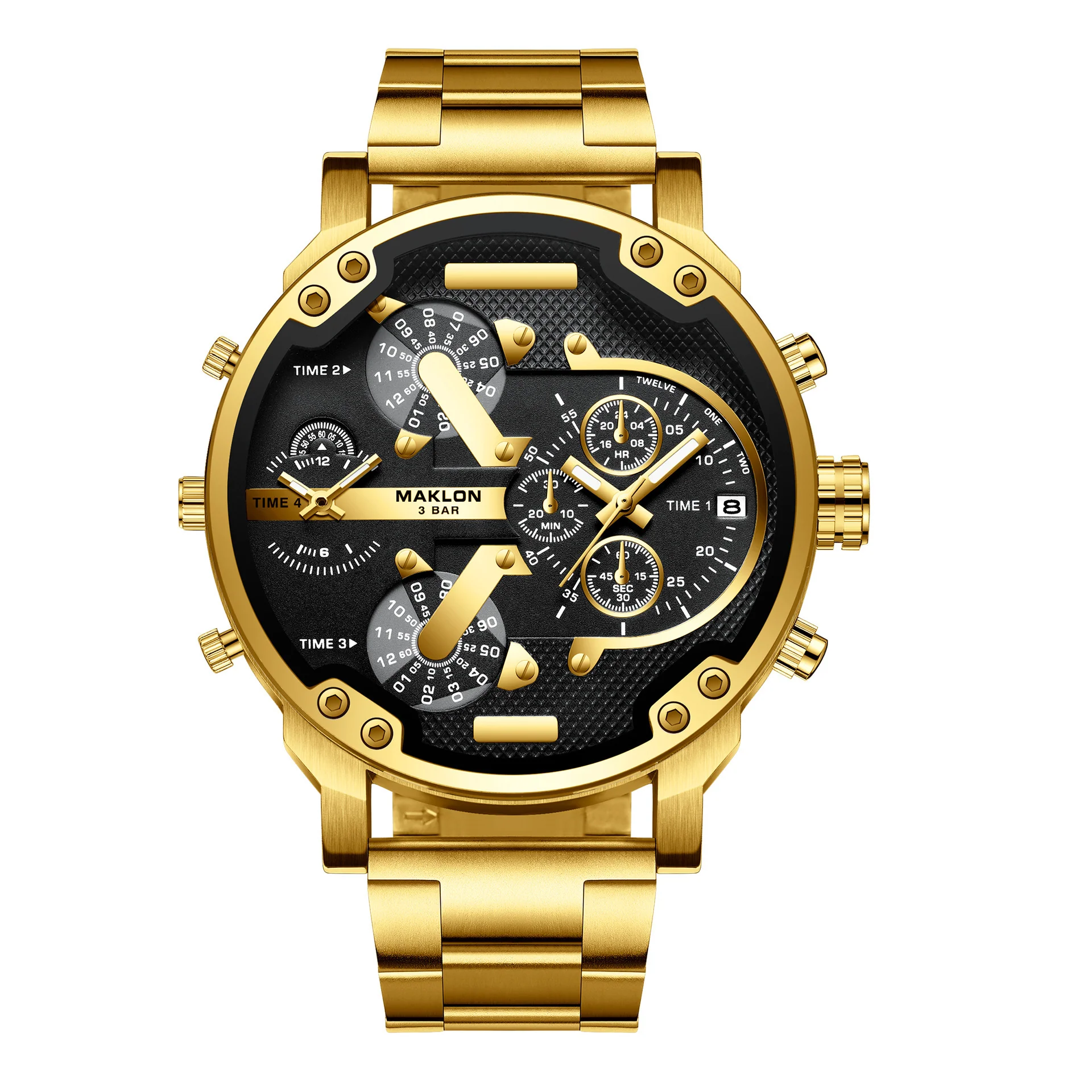 Maklon Large Dial 2 Time Quartz watch for Men - Image 7