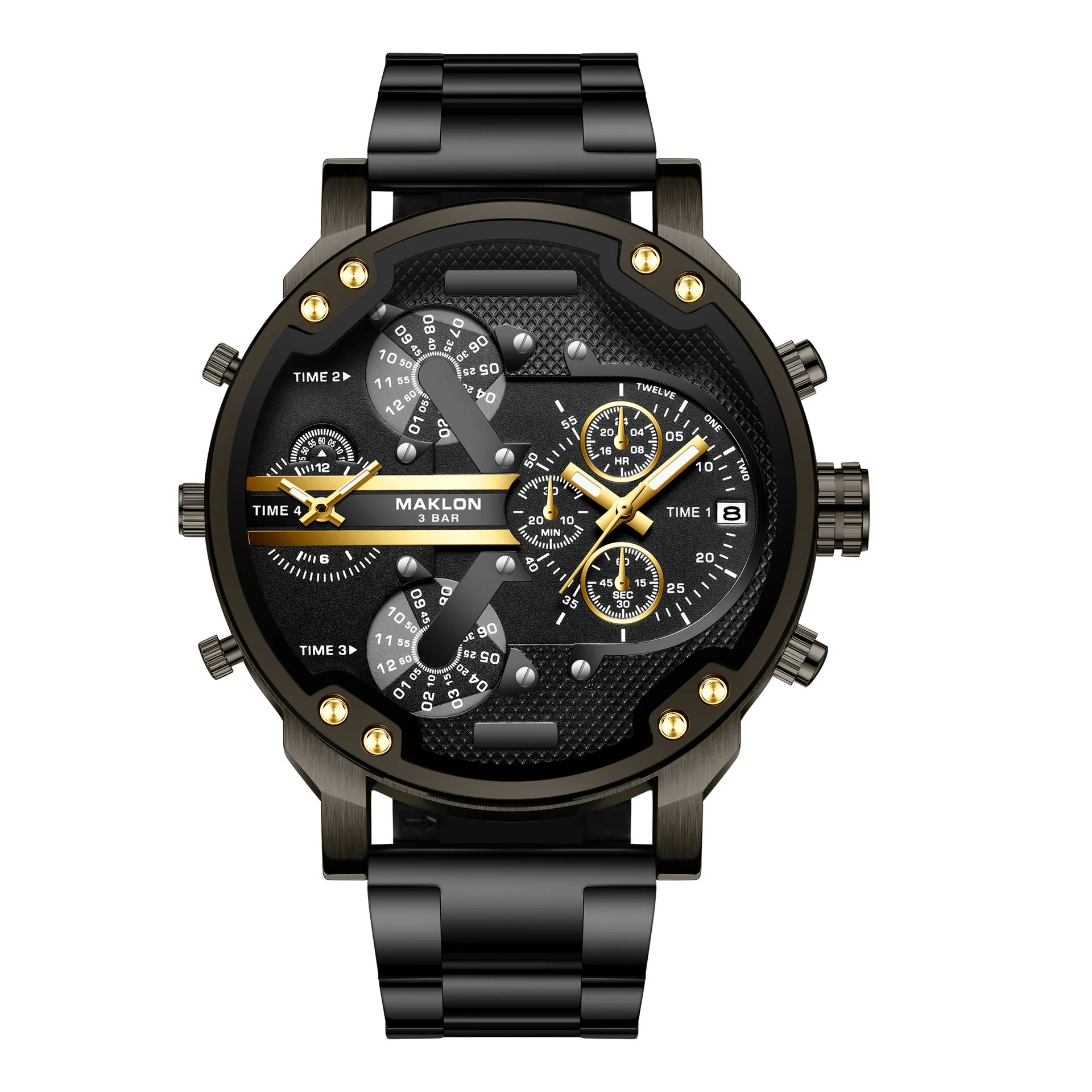 Maklon Large Dial 2 Time Quartz watch for Men - Image 9