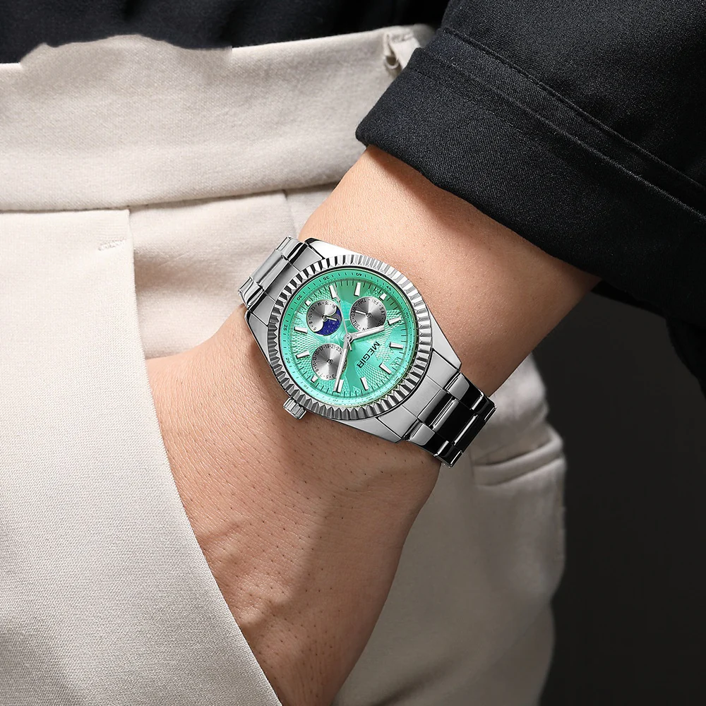 Megir 1102 Lunar Phase Steel-Strap Waterproof Quartz Watch for men - Image 2