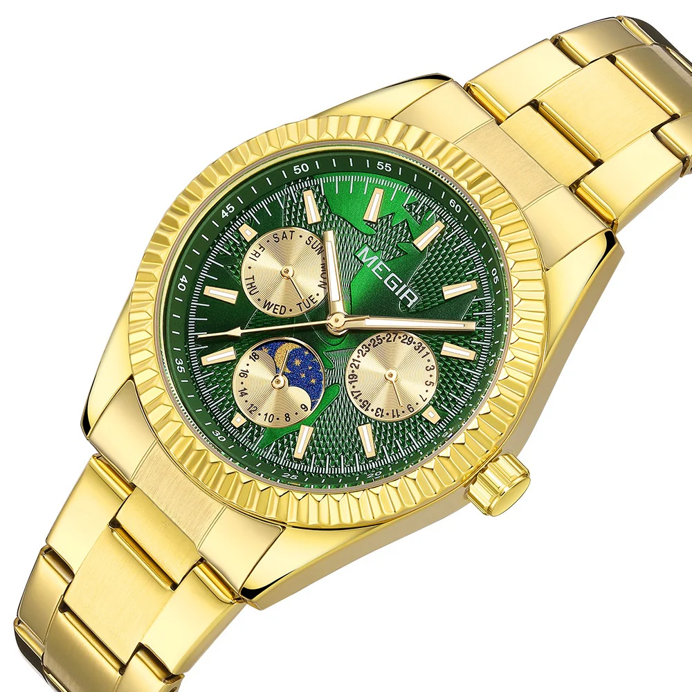 Megir 1102 Lunar Phase Steel-Strap Waterproof Quartz Watch for men - Image 3