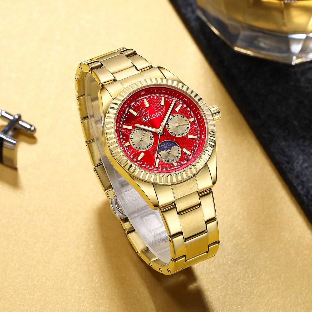 Megir 1102 Lunar Phase Steel-Strap Waterproof Quartz Watch for men - Image 4