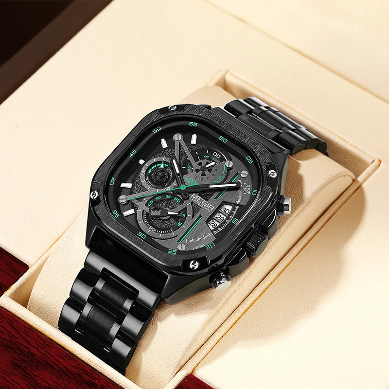Megir 2217G Square Steel Strap Luminous Quartz watch for men - Image 2