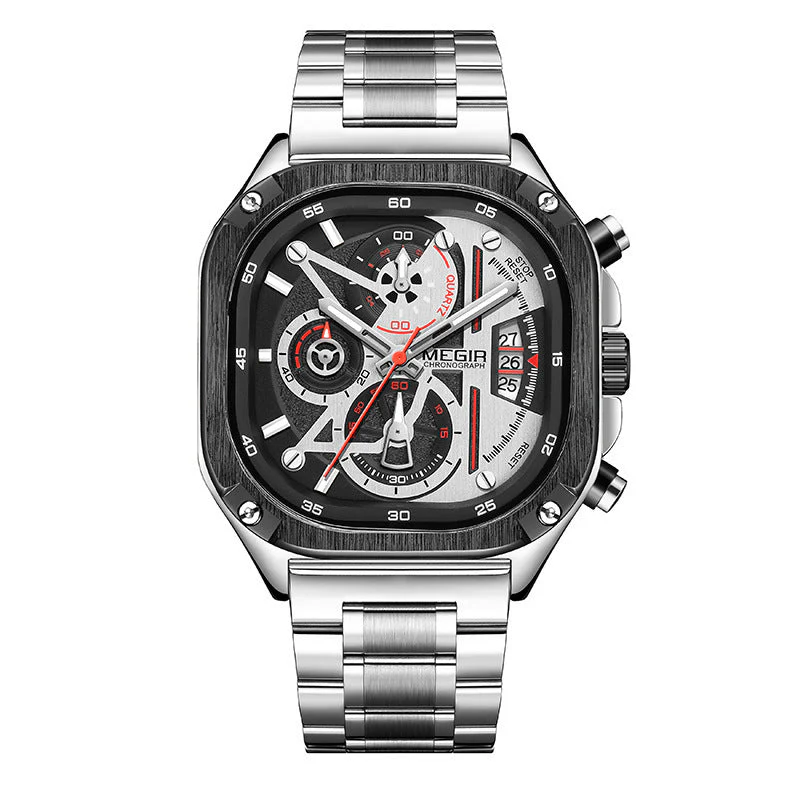 Megir 2217G Square Steel Strap Luminous Quartz watch for men - Image 3