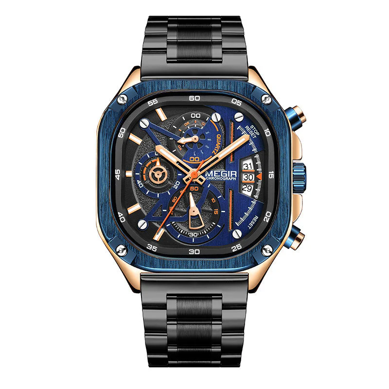 Megir 2217G Square Steel Strap Luminous Quartz watch for men - Image 4