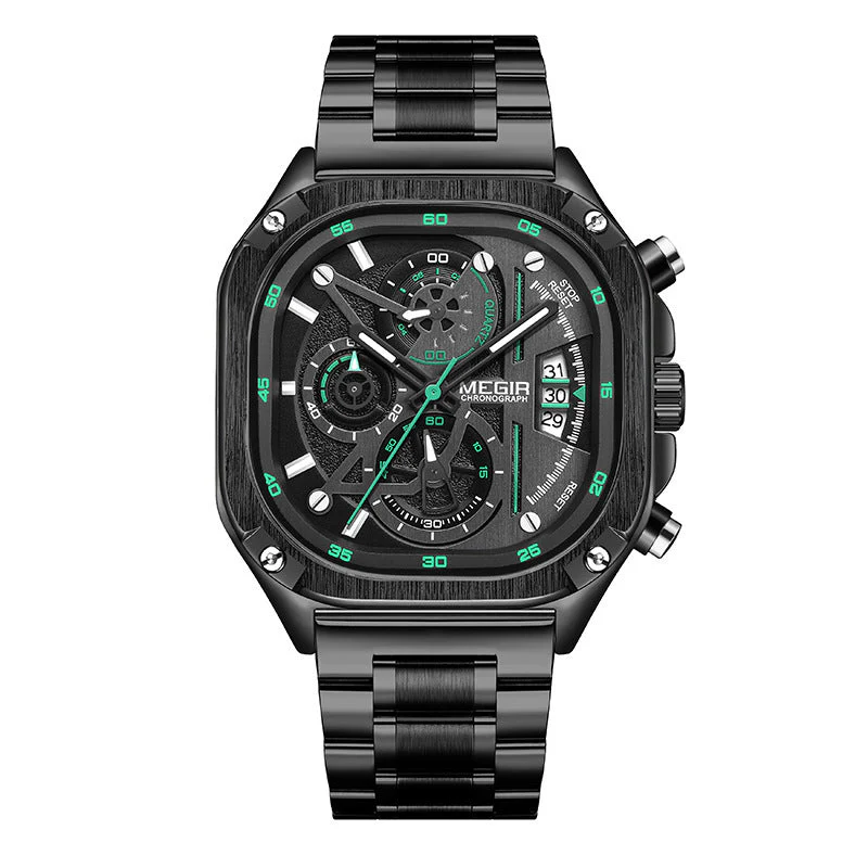Megir 2217G Square Steel Strap Luminous Quartz watch for men - Image 5