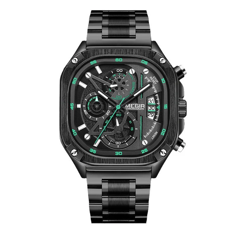 Megir 2217G Square Steel Strap Luminous Quartz watch for men - Image 6