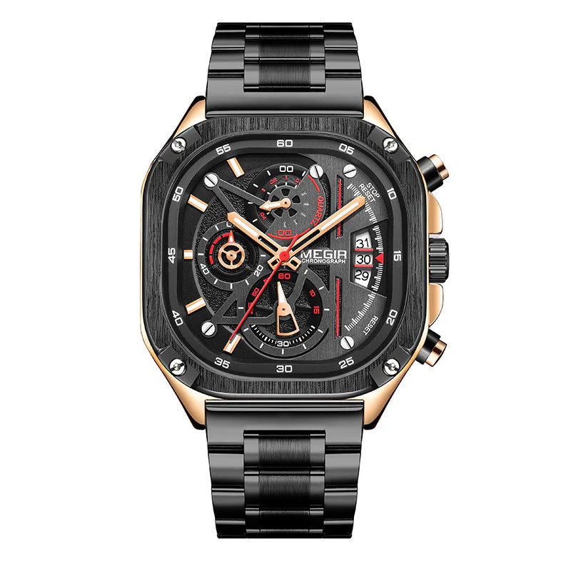 Megir 2217G Square Steel Strap Luminous Quartz watch for men - Image 7