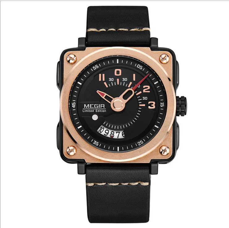 Megir Square Big Dial Watch Calendar Quartz Watch For Men 2040 - Image 3