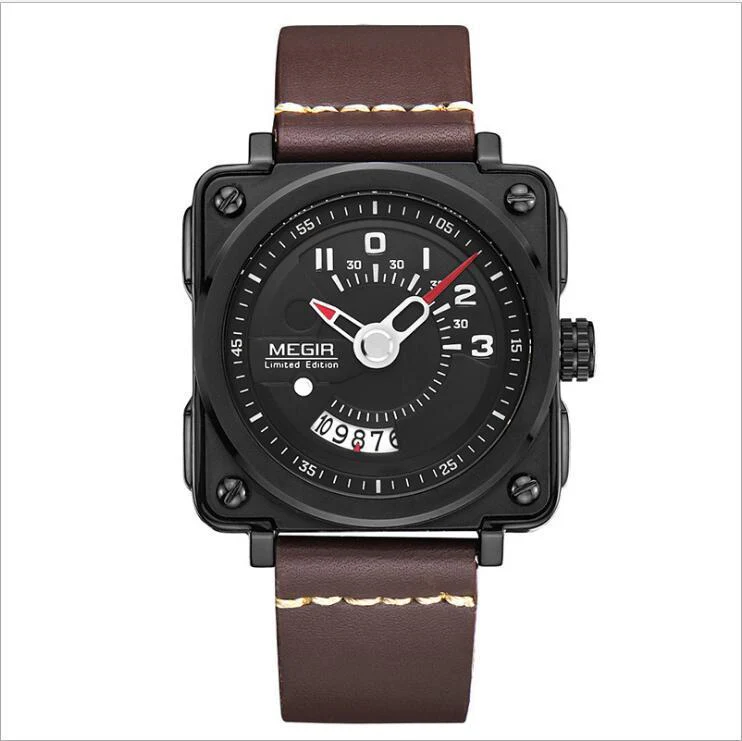 Megir Square Big Dial Watch Calendar Quartz Watch For Men 2040 - Image 4