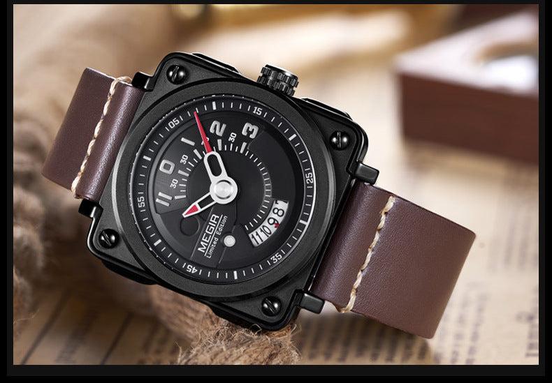 Megir Square Big Dial Watch Calendar Quartz Watch For Men 2040 - Image 5
