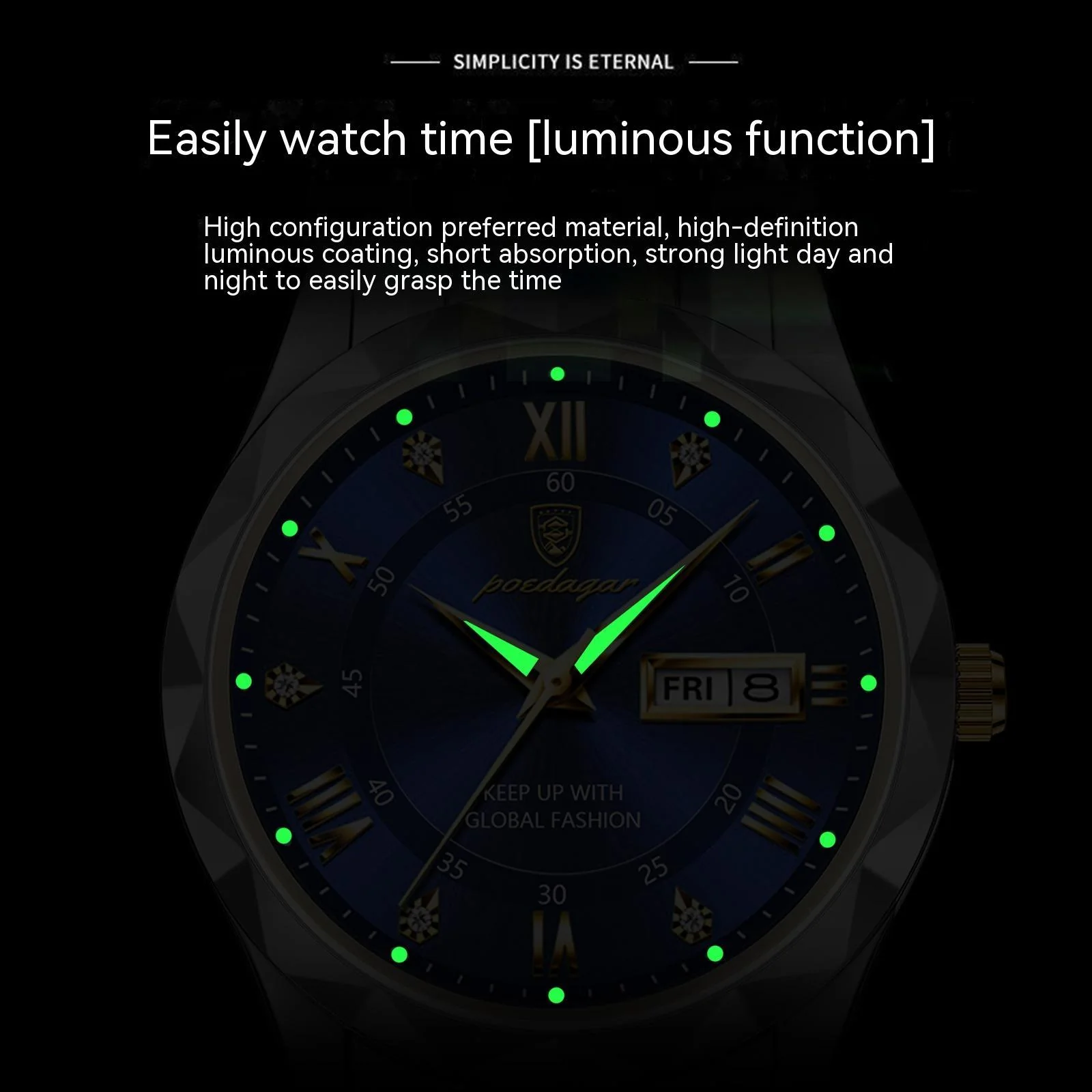 POEDAGAR 615 Day & Date Quartz watch For Men - Image 2