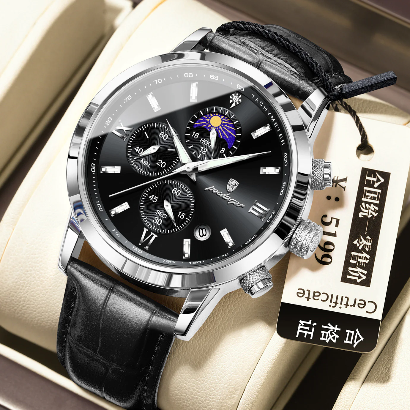 POEDAGAR 882 Quartz Moon phase Watch And Multi-function Chronograph watch for Men - Image 10