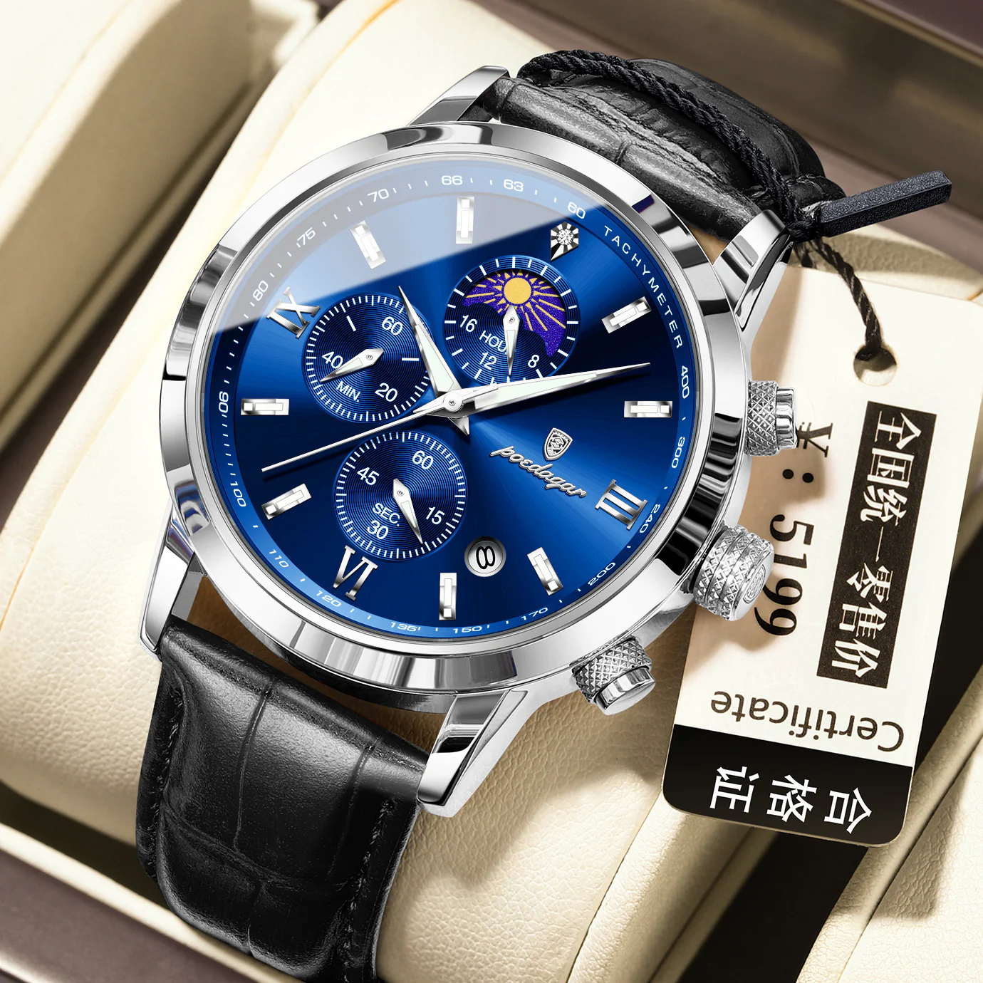 POEDAGAR 882 Quartz Moon phase Watch And Multi-function Chronograph watch for Men - Image 11