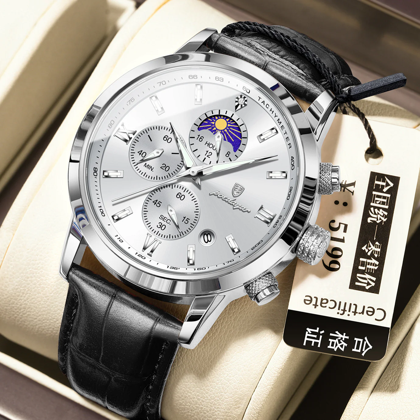 POEDAGAR 882 Quartz Moon phase Watch And Multi-function Chronograph watch for Men - Image 12